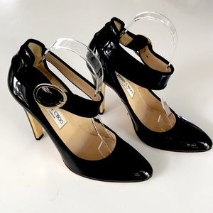 Jimmy Choo Black Patent Ankle Strap Heels
